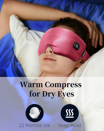 Heated Eye Mask for Dry Eyes - Silk Cordless Warm Eye Compress Moist Heat, FSA Eligible, Eye Heating Pad for Stye Treatment, Tired Eyes, Sleep, Travel, Washable, Rechargeable, Blue