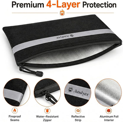 Andyer Fireproof Money Bag for Cash, 2 Pack Fire Proof Bag for Documents