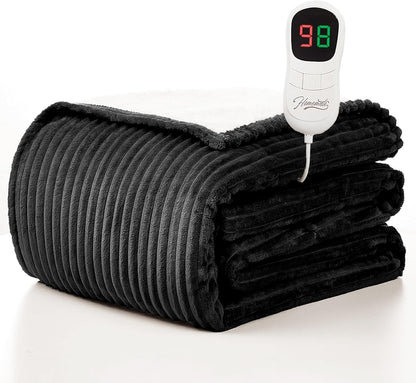 Homemate Heated Blanket Electric Throw - 50"x60" Heating Blanket Throw 1/2/4/6/8 Hours Auto-Off 10 Heat Levels Over-Heat Protection Soft Flannel Sherpa Heater ETL Certification