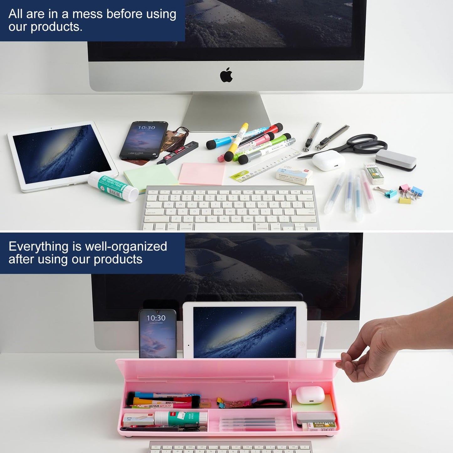 TSJ OFFICE Whiteboard Weekly Dry-Erase-Board - Desktop White Board Calendar Desk Organizers with Accessories Computer Keyboard Stand with Drawer, for Office, Home, School Supplies - White Calendar