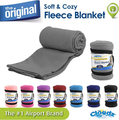 Cloudz Cozy Fleece Airplane Travel Blanket for Your Flight, Car, Camping, Home or Comforting Warmth Anywhere! - Black