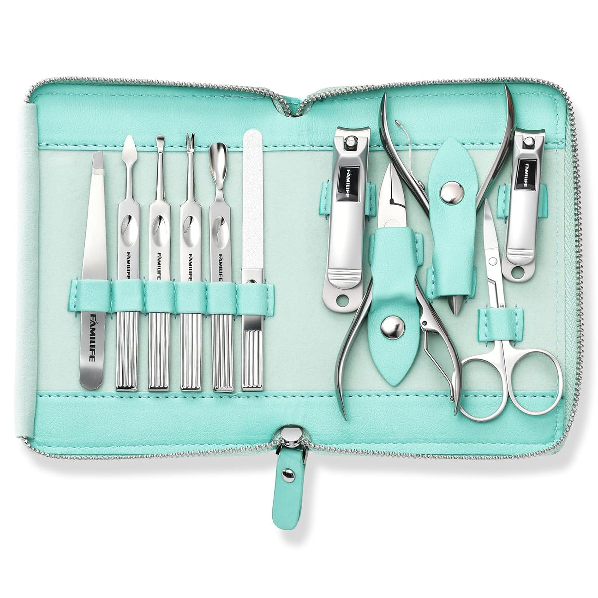 FAMILIFE Stainless Steel Manicure Set 11-in-1 Professional Nail Clipper Kit