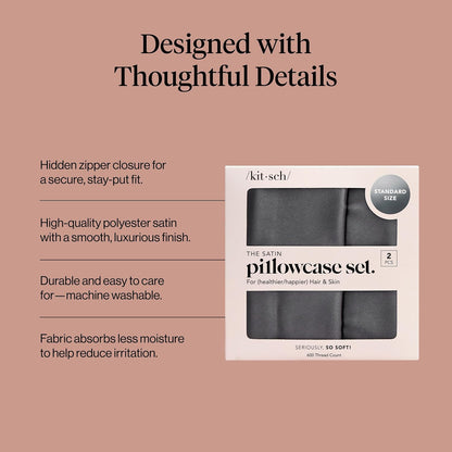 Kitsch Satin Pillowcase with Zipper for Hair & Skin - Softer Than Silk Pillow Cases, Smooth Cooling Satin Pillow Case, Wrinkle-Free, Machine Washable - Pillow Cases Standard Size (19x26) - Blush