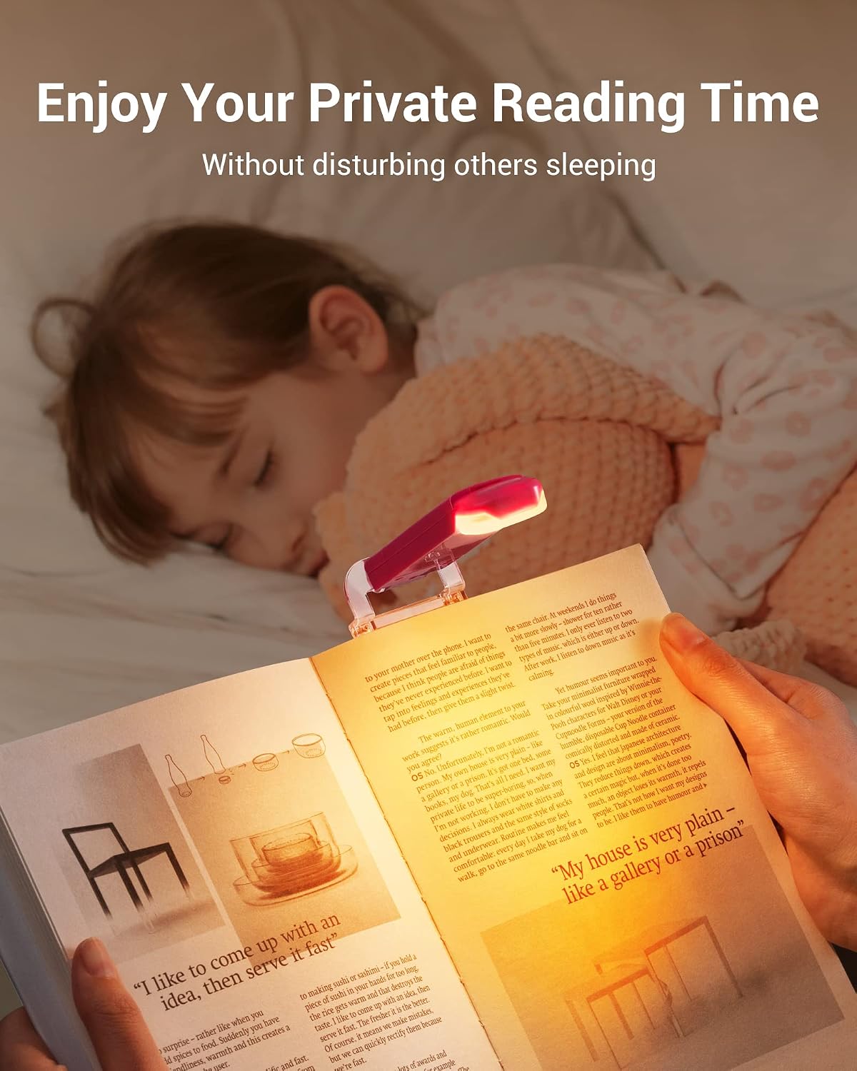 DEWENWILS Book Reading Light, Amber Warm Clip On LED with 3 Adjustable Brightness for Eye Protection, Rechargeable USB, Perfect for Bookworms, Kids (White)