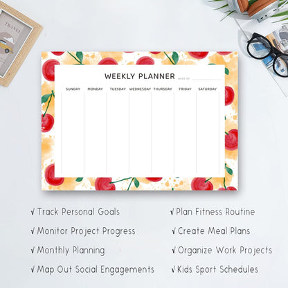 Undated Weekly Planner Notepad, 52 Sheet Tear-Off Weekly To Do List Notepad, Desk Planner Pad Calendar, Blank Calendar for Daily Habit Tracking/Menu Planning(8.26"x11,69")