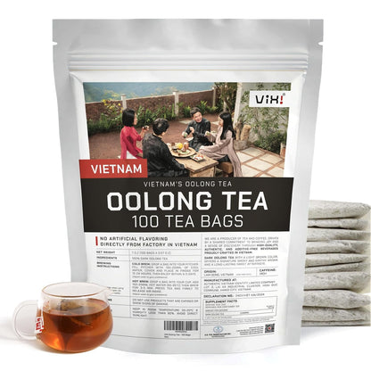 VIXI Oolong Tea Bags, 100 Counts, Vietnam's Mountain Tea, Taste Better than Tee Grown on Farm, 100% Natural from Ancient Tee Tree, Premium Olong Flavor for Hot and Cold Brew