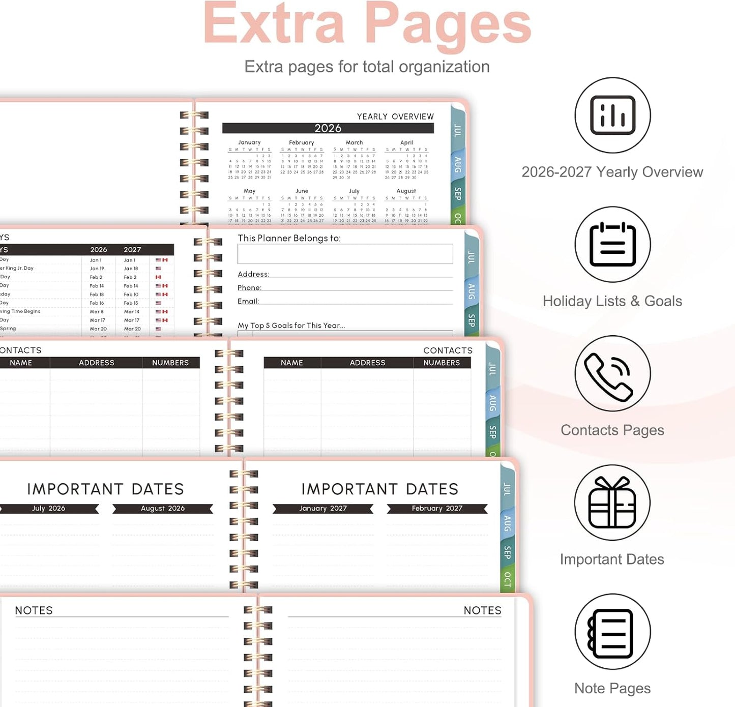 Planner 2026-2027, Weekly and Monthly Calendar Planner, JUL 2026 - JUN 2027 | A5(6.3'' x 8.5''), Hardcover, Agenda Book, Sprial Bound, Inner Pocket, Office and School Use
