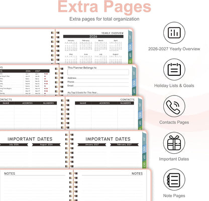 Planner 2026-2027, Weekly and Monthly Calendar Planner, JUL 2026 - JUN 2027 | A5(6.3'' x 8.5''), Hardcover, Agenda Book, Sprial Bound, Inner Pocket, Office and School Use