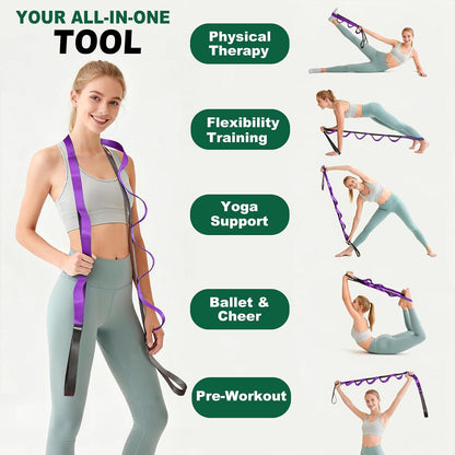 Acozycoo Stretching Strap with Loops,Non-Elastic Yoga Strap for Physical Therapy,Knee Replacement Recovery & Plantar Fasciitis,Leg Stretcher Band for Flexibility & Hamstring Rehab