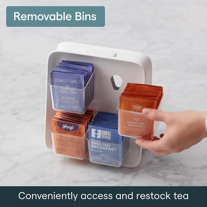 YouCopia TeaStand Tea Bag Organizer with Clear Removable Bins, Cabinet or Pantry Storage Caddy, 80-Bag