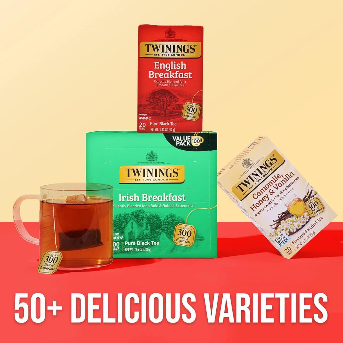 Twinings Tea Variety 2-Pack – English Breakfast + Earl Grey, Caffeinated Black Tea Bags, Individually Wrapped, 20 Count Each