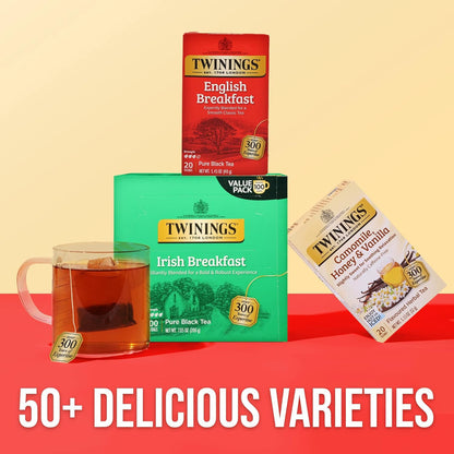Twinings Tea Variety 2-Pack – English Breakfast + Earl Grey, Caffeinated Black Tea Bags, Individually Wrapped, 20 Count Each