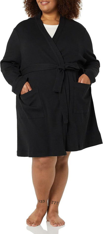 Amazon Essentials Women's Lightweight Cotton Waffle Mid-Length Bathrobe (Available in Plus Size)
