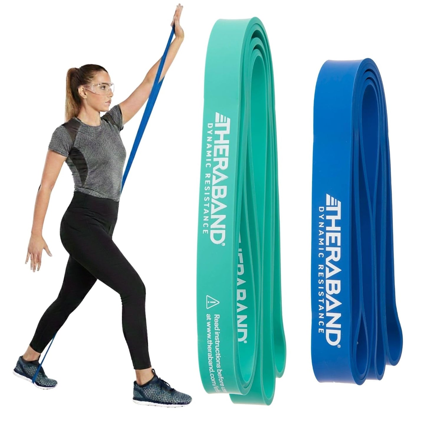 THERABAND High Resistance Band Set of 2, Light and Medium Loop, 15-25 lb