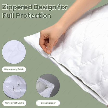 CoolShields Pillow Protector (2 Pack) Standard – Waterproof Zippered Pillow Covers, Hypoallergenic, Premium Pillowcase Encasement for Better Sleep