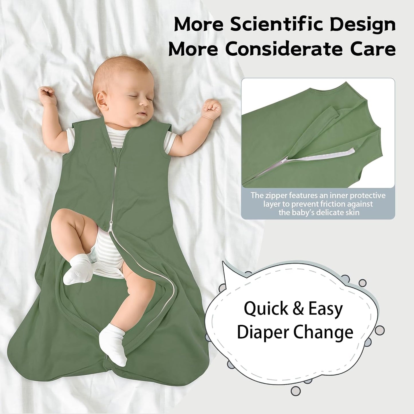 Baby Sleep Sack 0-6 Months,100% Cotton TOG 0.5 Wearable Blanket for Newborn and Infant, 3 Pack 2-Way Zipper Lightweight Sleeping Bags for Toddler