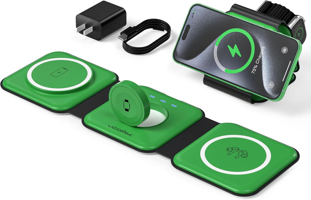 3 in 1 Charging Station for Multple Devices,Foldable 3 in 1 Wireless Charger for Travel,NANO Wireless Charging Station for iPhone17 16 15 14 13 12 Pro Max/Watch 10 9 8 7 6 5 4 3 Ultra/AirPod Pro