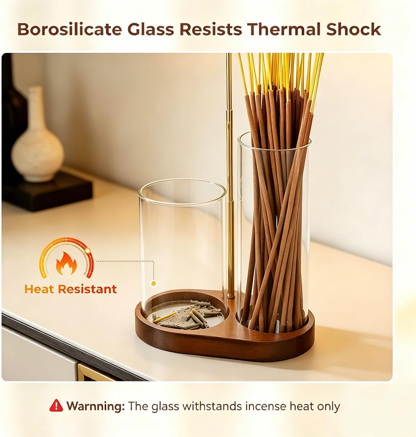 3 in 1 Incense Holder for Sticks Upside Down Anti-Ash Incense Burner with Glass Ash Catcher Backflow Cone Incense Diffuser with Adjustable Threaded Mounting for Mediation Yoga Spa Gifts Home Decor
