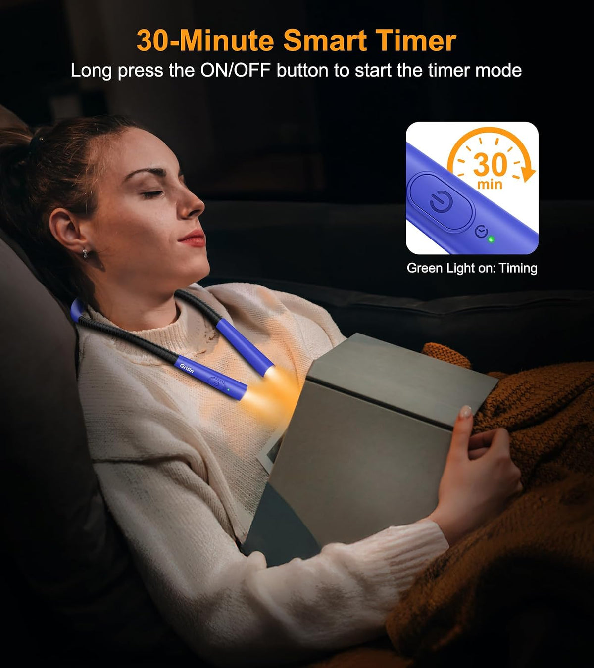 Gritin Book Light,Eye Caring 3 Colors & Stepless Dimming Neck Reading Light