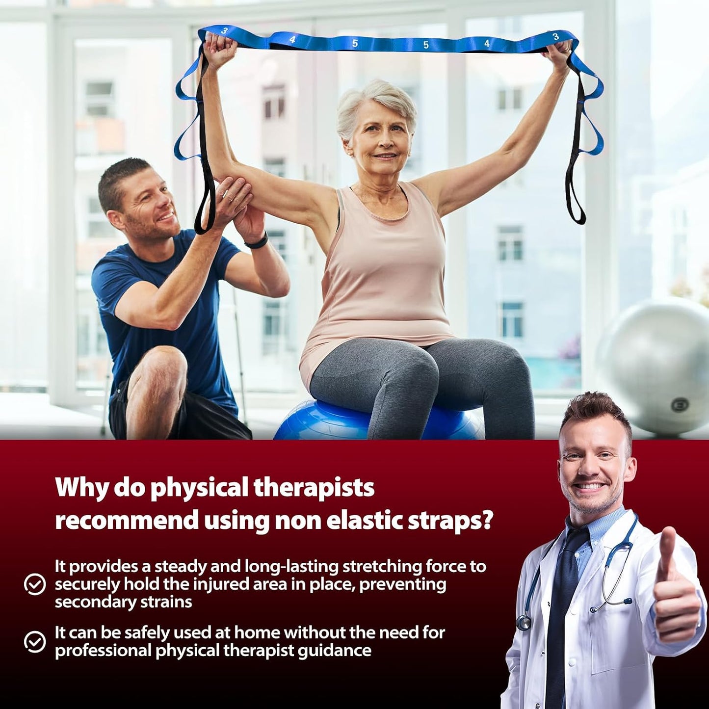 Acozycoo Stretching Strap with Loops for Physical Therapy,Yoga Strap for Stretching,Home Workout,Pilate & Flexibility Training,Non-Elastic Exercise Stretch Band for Hamstring,Leg Stretcher Belt,Flexibility Fascia