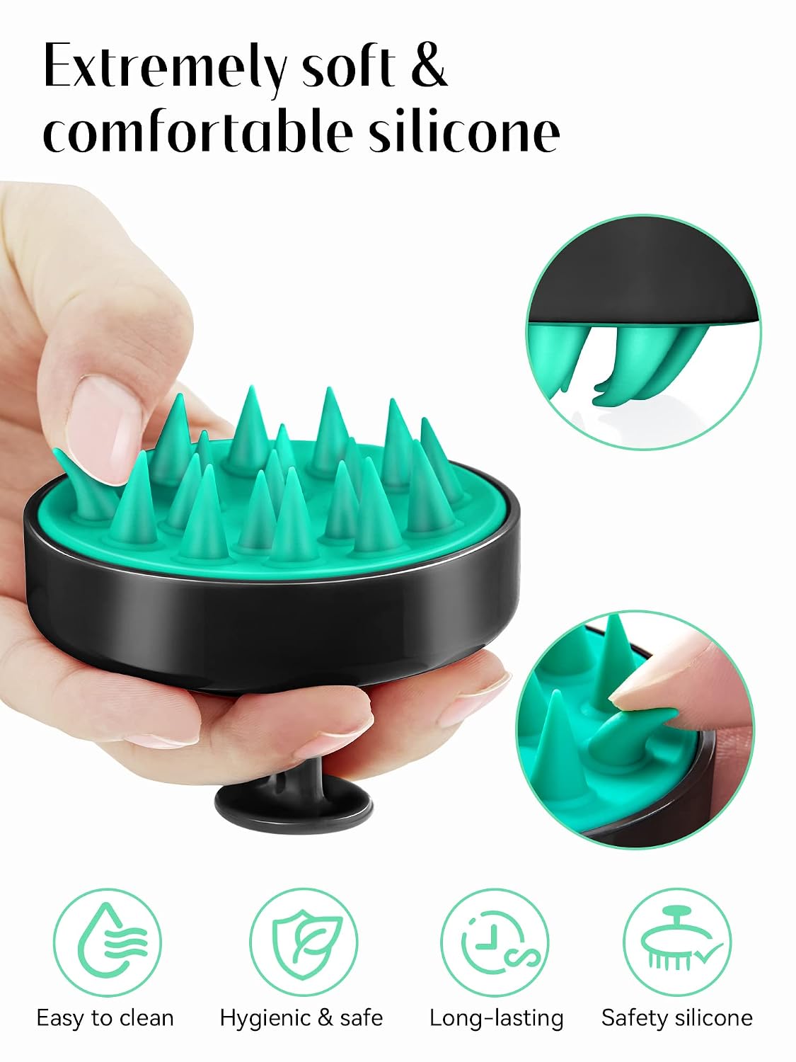 HEETA Scalp Massager Hair Growth, Soft Silicone Scalp Scrubber Shampoo Brush for Exfoliation, Dandruff Removal Head Massage Stress Relax, Wet & Dry Use for Thick Thin Curly Hair Care, Black