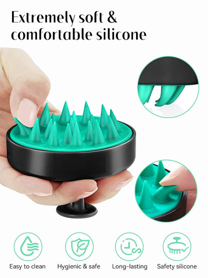 HEETA Scalp Massager Hair Growth, Soft Silicone Scalp Scrubber Shampoo Brush for Exfoliation, Dandruff Removal Head Massage Stress Relax, Wet & Dry Use for Thick Thin Curly Hair Care, Black