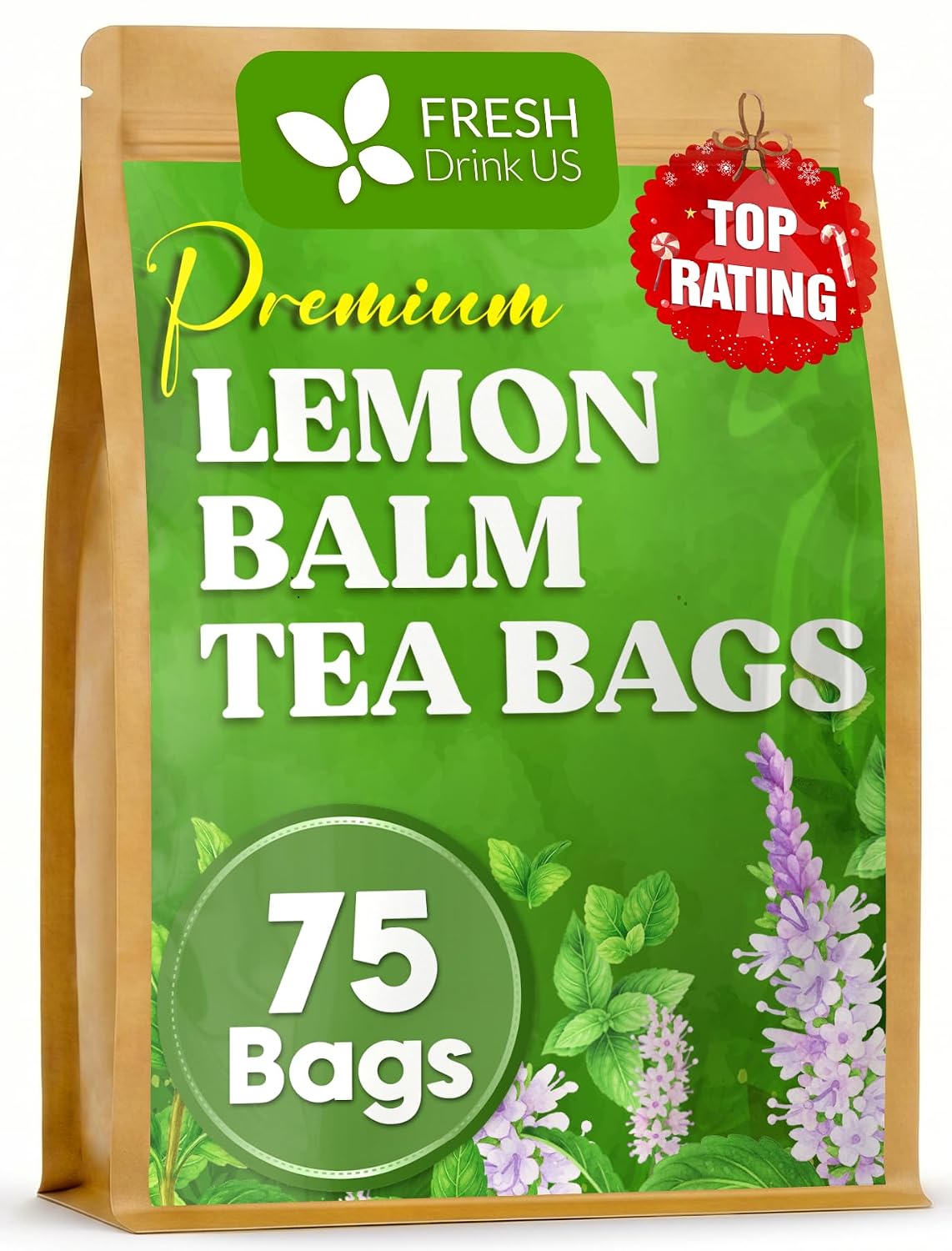 FreshDrinkUS, Lemon Balm Tea Bags | 75 Count |100% Pure Melissa officinalis – Naturally Calming Herbal Tea | Caffeine-Free, Premium Quality, Refreshing Flavor, Sustainably Sourced