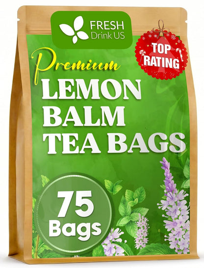 FreshDrinkUS, Lemon Balm Tea Bags | 75 Count |100% Pure Melissa officinalis – Naturally Calming Herbal Tea | Caffeine-Free, Premium Quality, Refreshing Flavor, Sustainably Sourced