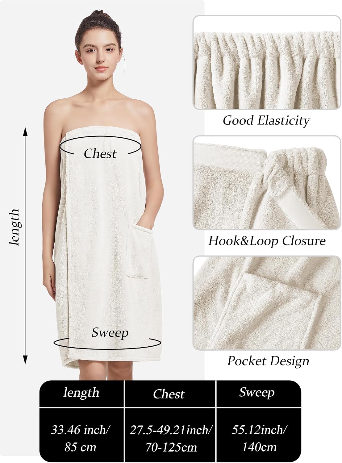 Women'S Soft Wrap Towel Full Length，Bath Robe After Shower Female Plush Long，Spa Bathrobes Lightweight With Pockets