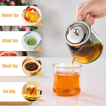 PARACITY Glass Teapot Stovetop 18.6 OZ, Borosilicate Clear Tea Kettle with Removable 18/8 Stainless Steel Infuser, Teapot Blooming and Loose Leaf Tea Maker Tea Brewer for Camping, Travel (550ML)