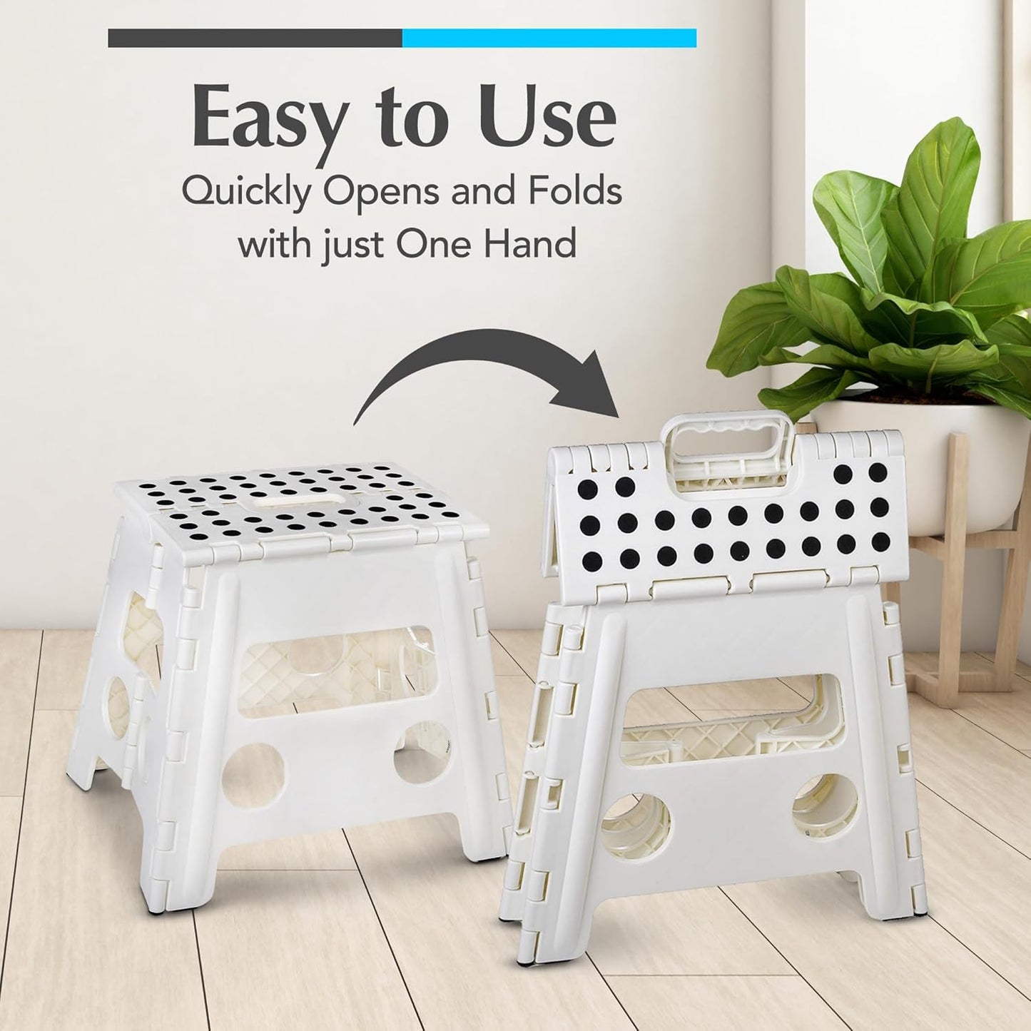 Handy Laundry Folding Step Stool - Sturdy Enough Collapsible Stool to Support Adults - Opens Easy with One Flip - Great for Kitchen, Bathroom or Bedroom (Black - 9 Inch)