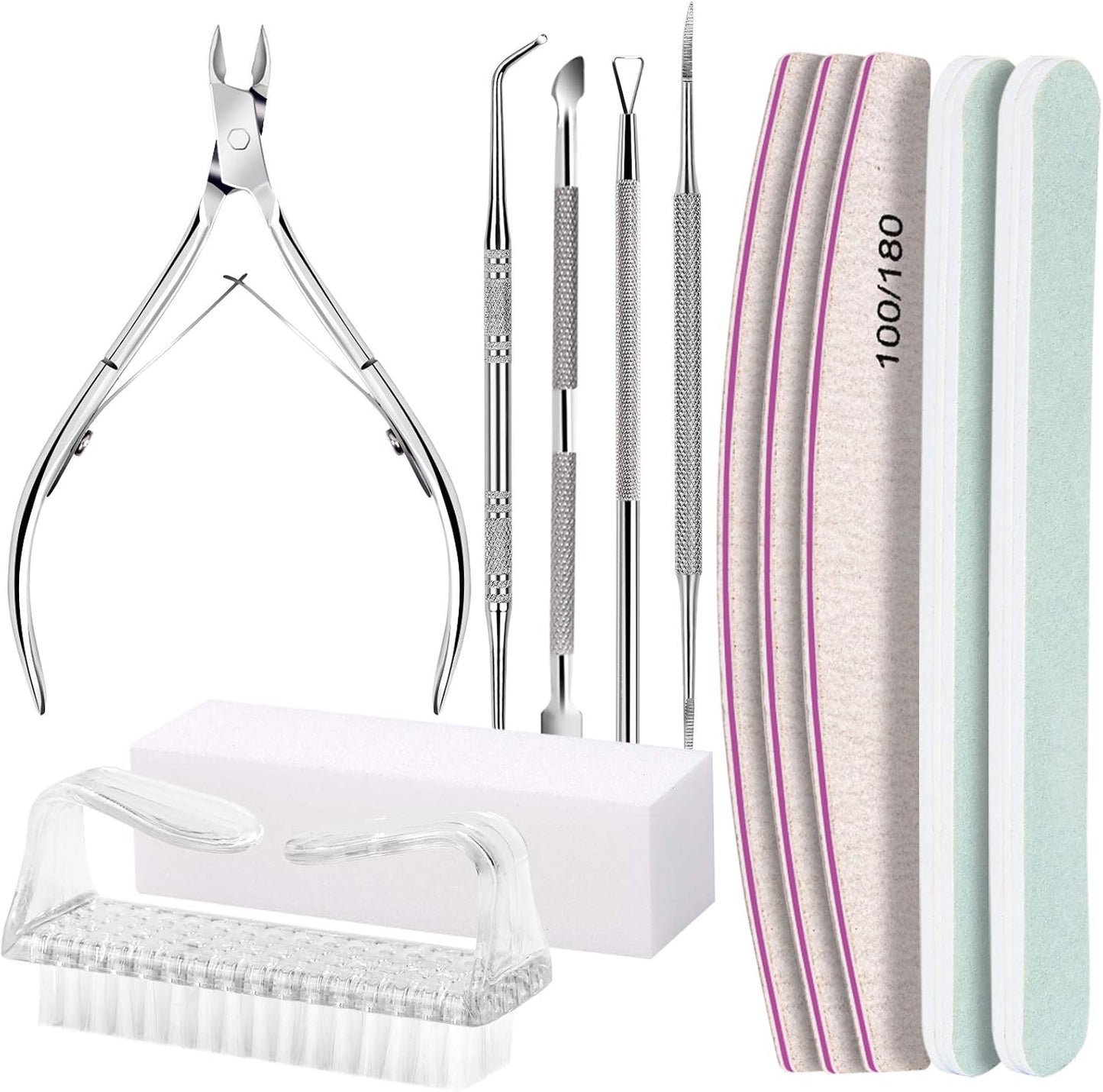 FANDAMEI Nail Care Kit, Nail Files 100/180, Nail Buffer Block, Cuticle Nippers, Cuticle Trimmer, Cuticle Pusher, Nail Tools, Nail Kit, Pedicure & Manicure Tools, Nail Prep Kit, Manicure Kit for Women