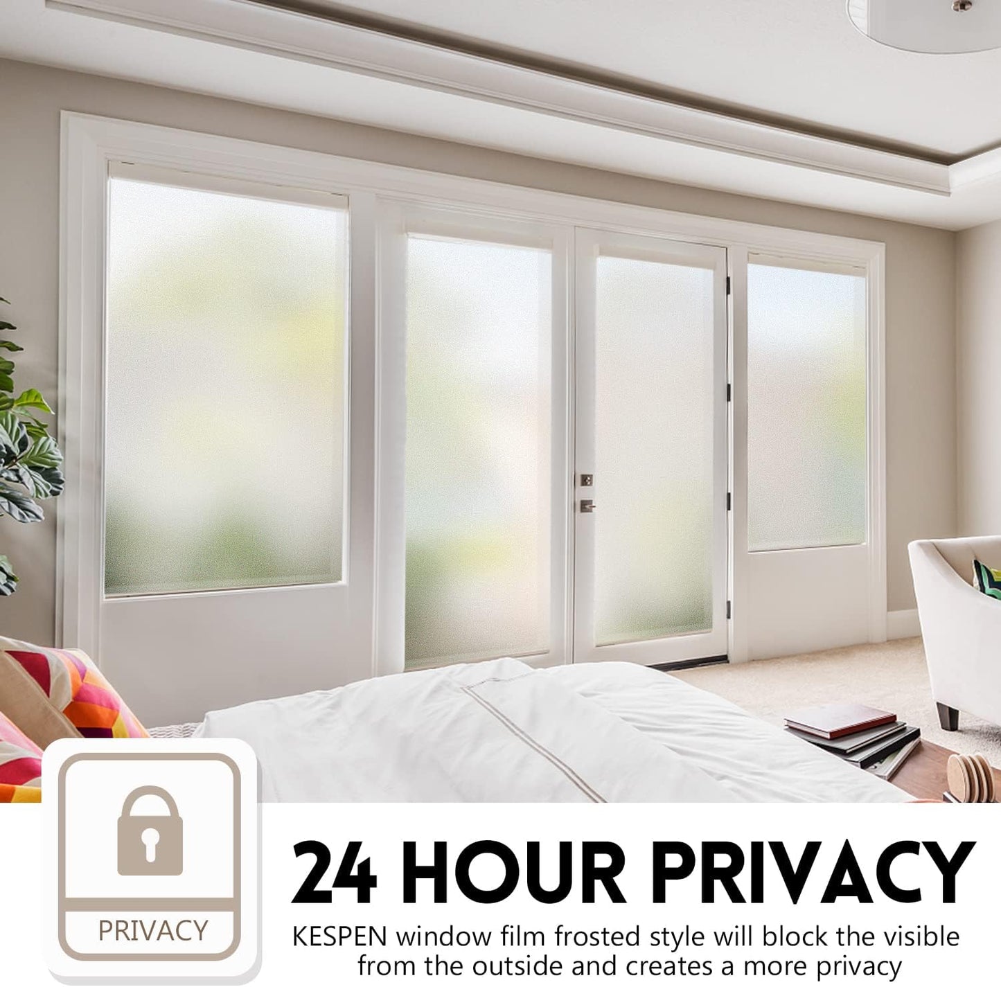 KESPEN Total Blackout Window Film Privacy Static Cling 100% Light Blocking Room Darkening Window Cover Heat Control Anti-UV Glass Sticker Window Tint for Home with Grid Line, 17.5 Inch X 6.5 Feet