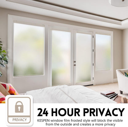 KESPEN Total Blackout Window Film Privacy Static Cling 100% Light Blocking Room Darkening Window Cover Heat Control Anti-UV Glass Sticker Window Tint for Home with Grid Line, 17.5 Inch X 6.5 Feet