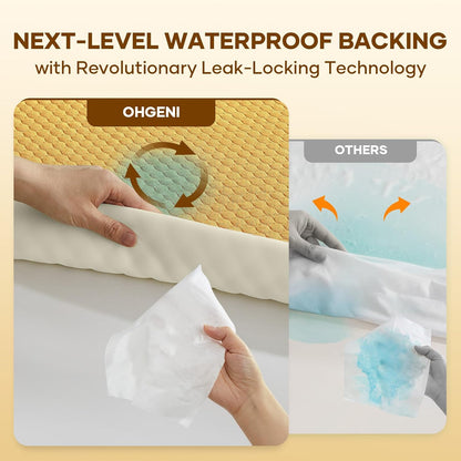 OhGeni 100% Waterproof Mattress Protector,Queen Size Premium Bamboo Mattress Pad,Pet Hair & Bedwetting Resistant,Cooling Breathable Fitted Sheets,Washable Bed Cover,Non-Slip Deep Pocket for Bedroom