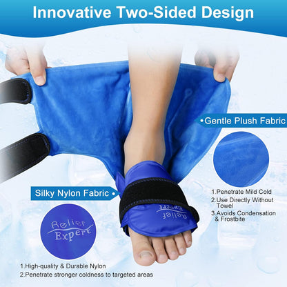 Relief Expert Ankle Ice Pack Wrap – Reusable Cold Gel Pack for Foot and Heel, Dual-Sided Design with Soft Plush Lining, Flexible Cold Compress for Achilles and Ankle Support, Blue