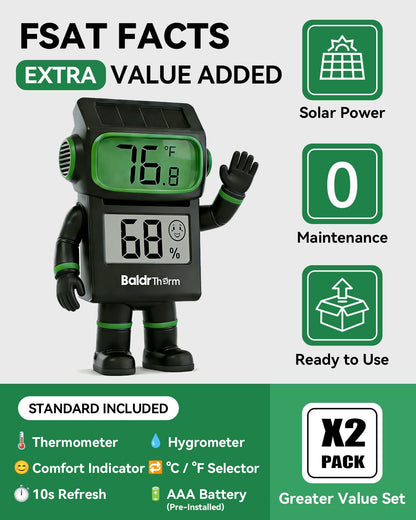 BALDR Digital Hygrometer Thermometer, Solar Humidity Monitor (White)