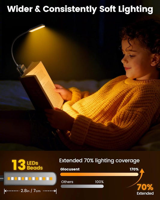 Glocusent 13 LED Book Lights for Reading at Night, Gifts for Book Lovers
