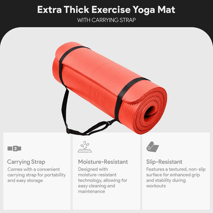 BalanceFrom Yoga Mat, 1-Inch Extra Thick High Density Exercise Mat, Anti-Tear Exercise Yoga Mat with Carrying Strap, Suitable for Various Yoga Exercises, Multiple Colors