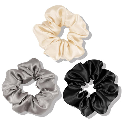 OLESILK 100% Mulberry Silk-Scrunchies for Hair Sleep, Women Grils Silk Hair Ties for Frizz & Breakage Curly Hair, No Damage, Elastics Ponytail Holder, 3 Pack