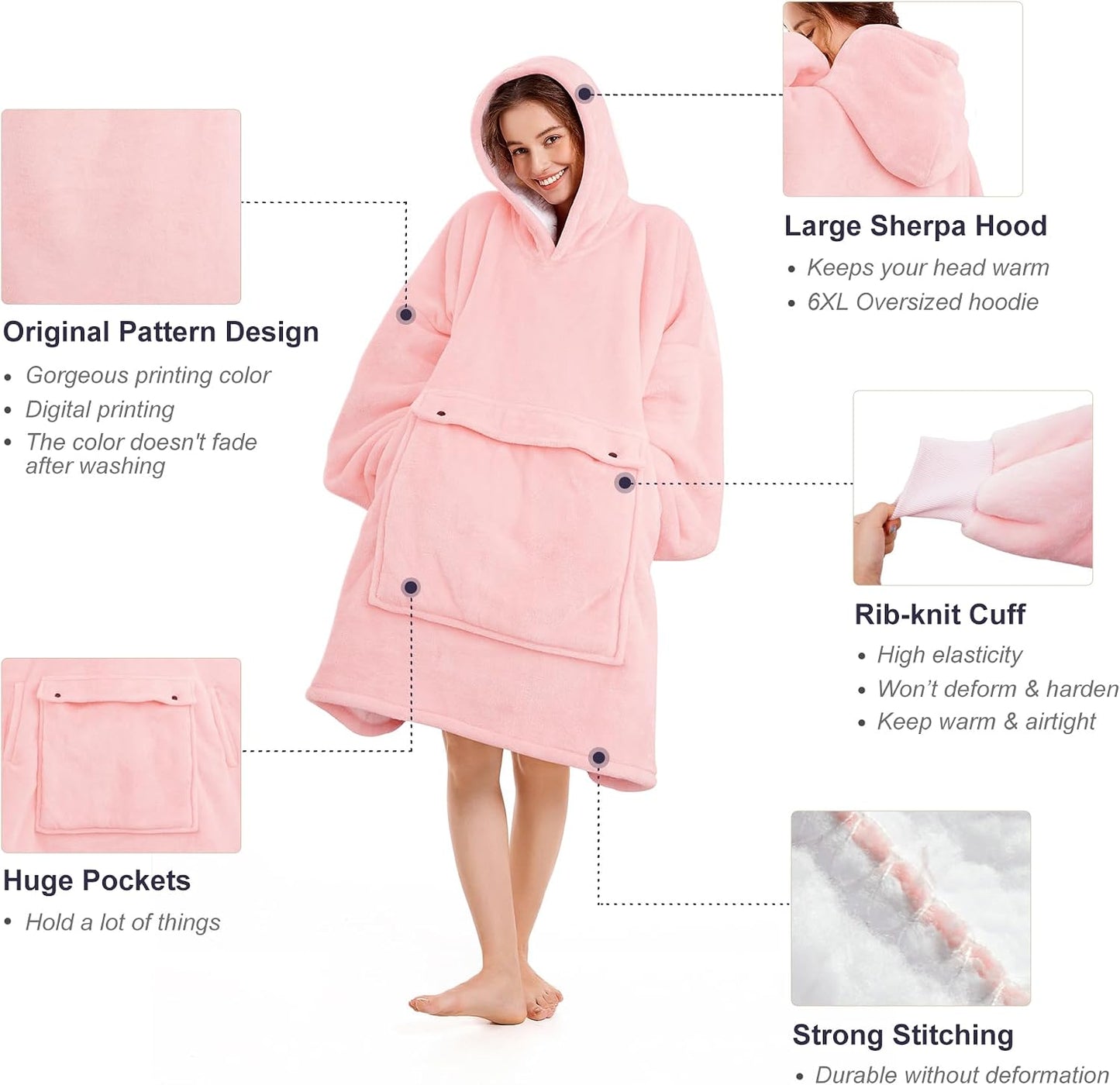 Narecte Cozy Oversized Blanket Hoodie Wearable Blanket Adults Soft Hooded Blanket Hoodie Birthday Gifts for Women Christmas - Colors B