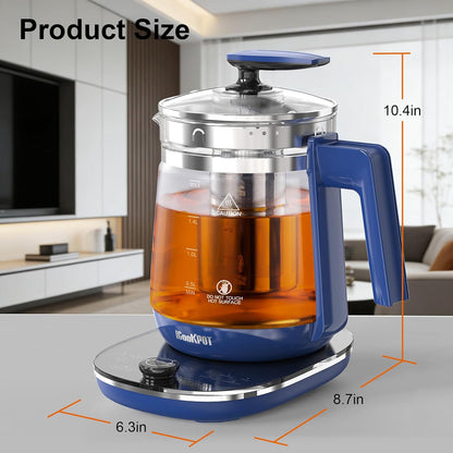 Electric Kettle 1.5L Borosilicate Glass, 1200W Temperature Control Tea Kettle with Auto Shut-Off & Boil-Dry Protection, BPA-Free Stainless Steel Base, Fast Boil for Coffee & Keep Warm, White