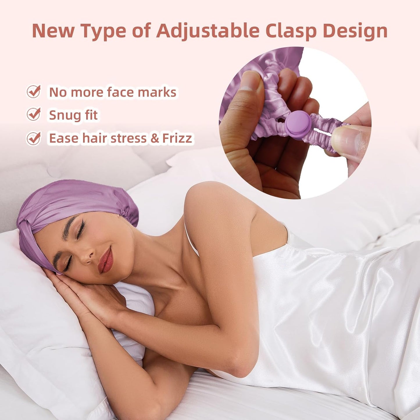 Adjustable Silk Satin Hair Bonnet for Sleeping Women, Double Layer, Silk Hair Wrap for Sleeping Women Men, Curly Natural Braid Straight Unisex - Pink