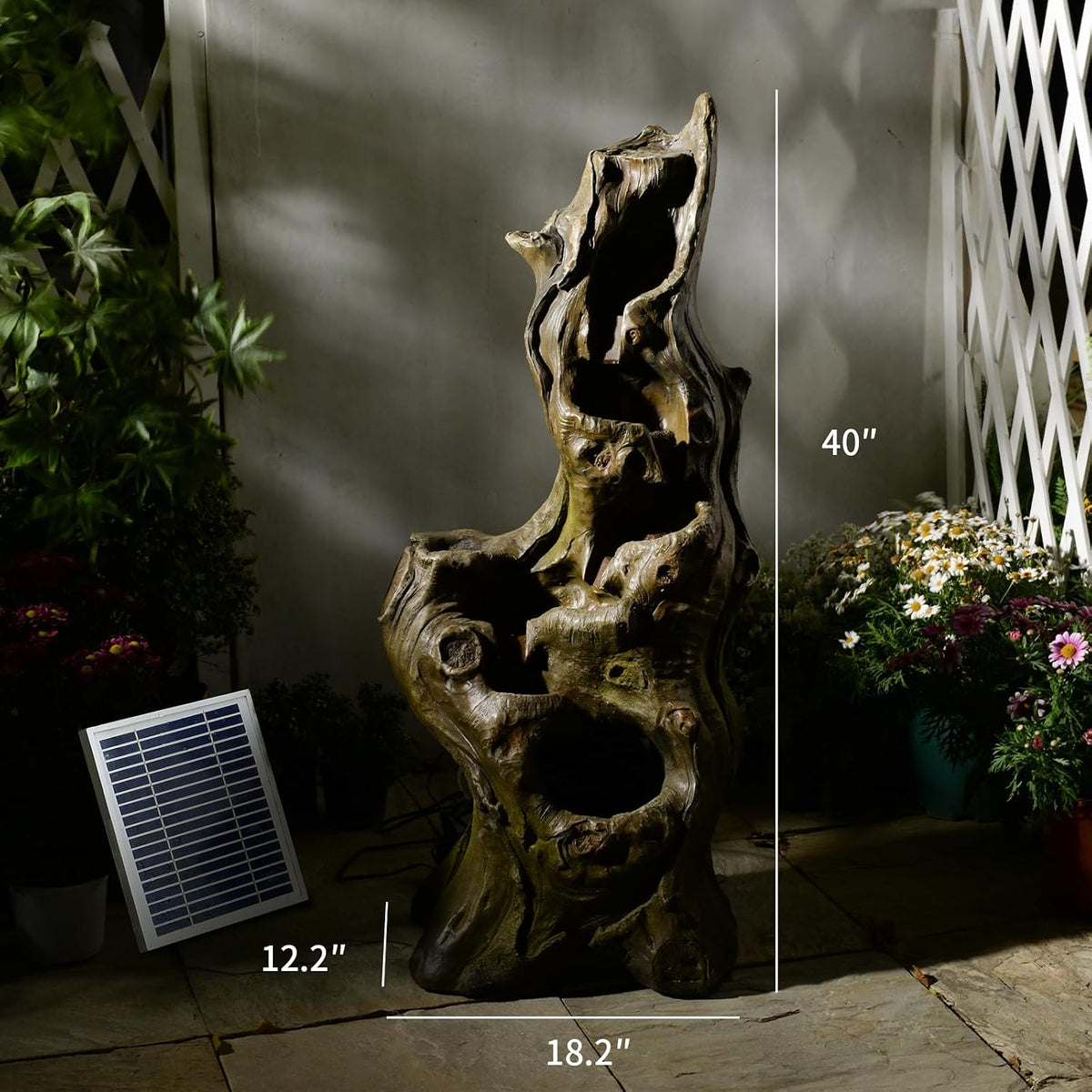 Sunlinua Water Fountain Outdoor, 5-Tier Cascading Realistic Tree Waterfall