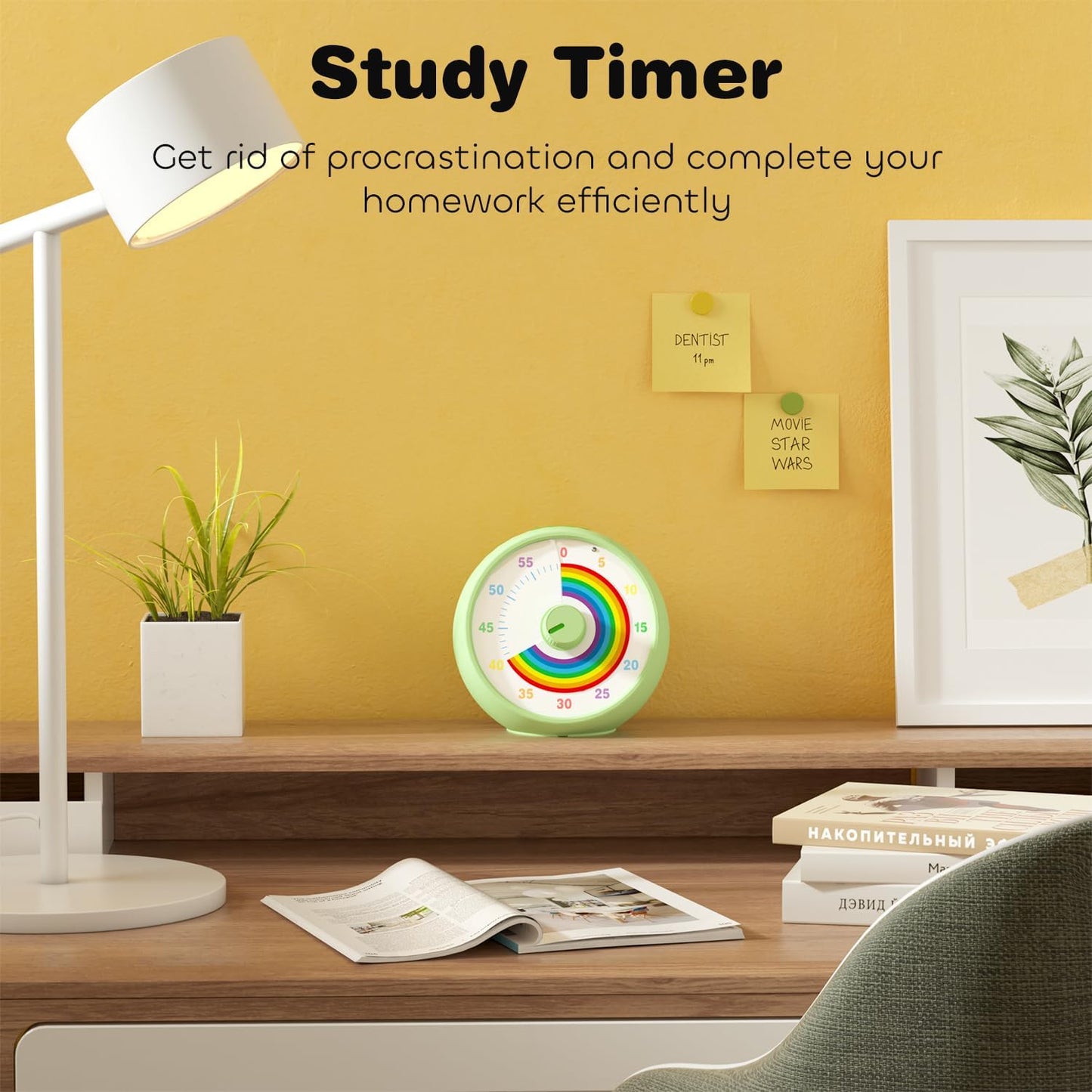 Visual Timer for Kids, 60-Minute Countdown Timer for Classroom Office Kitchen, Desk Timer Kids Time Management Tools with Silent Operation, Pomodoro Time Rainbow Pattern (Pink)