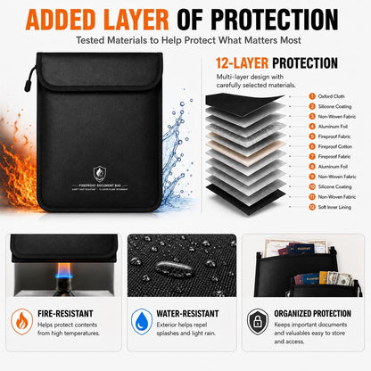 Fireproof Document Bag Set, 6400°F, 15.4x11.2'', 8.7x5.9''