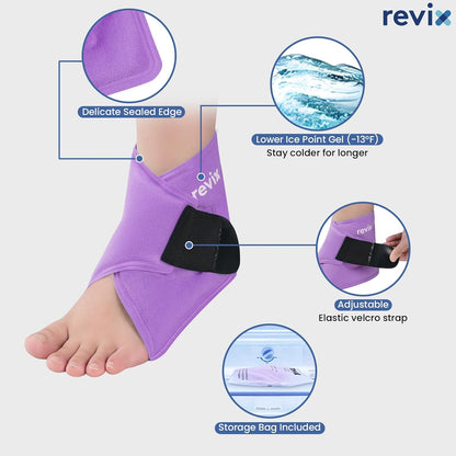 REVIX Ankle Ice Pack Wrap for Plantar Fasciitis & Foot Pain Relief, Reusable Gel Cold Compress Wrap for Feet Swelling, Achilles Tendonitis, and Sprained Ankles Recovery