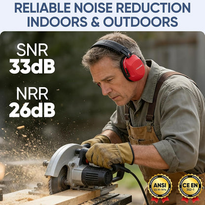 TICONN Noise Cancelling Ear Muffs for Adults, SNR 33dB Hearing Protection, Adjustable Safety Earmuffs for Construction