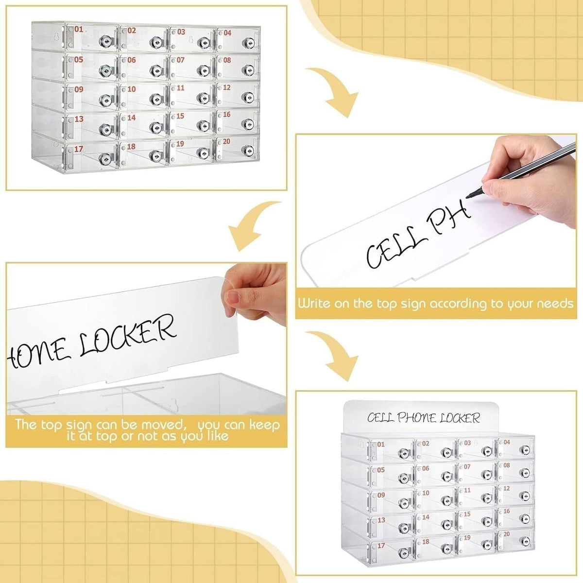 Transparent Acrylic Wallmounted Phone Charging Station 30 Slots Lockable with Keys Nized Storage for Mobile Devicesideal for OfficesHomes,One Color-25Slots