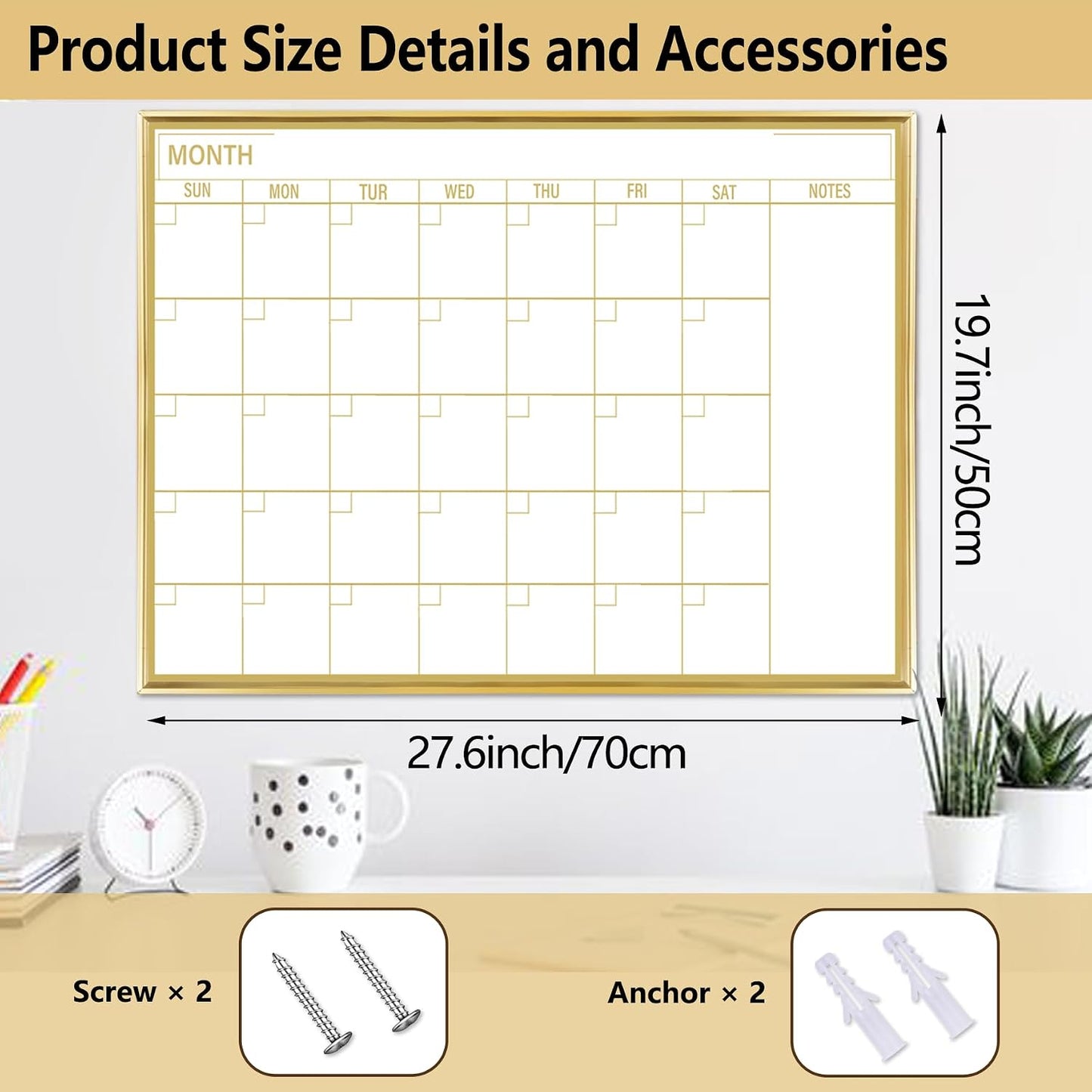 Gold Weekly Dry Erase Board for Wall,12"x16",Gold Metal Frame Weekly Planner Whiteboard for to Do List, Memo, School, Home, Office, Kitchen-GZ